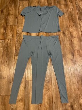 SHEIN Slate Gray/Blue Ribbed Fitted Tee Top/Lounge Legging Set Woman Size XS